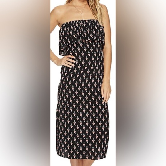 Flynn Skye Strapless Fiona Midi Dress Dark Tulips Size Small - Picture 2 of 14